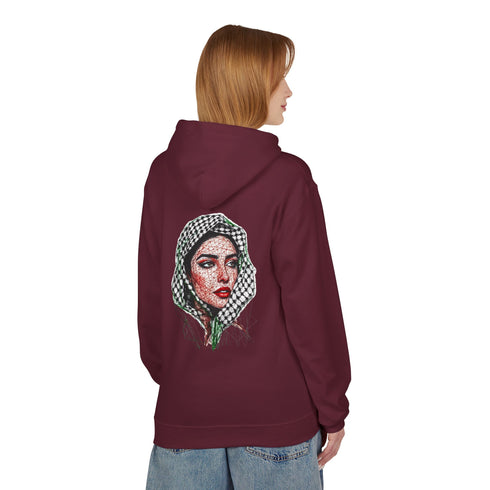 Palestine Woman Art Hoodie Unisex - Keffiyeh Scarf Dual-Sided Graphic Pullover